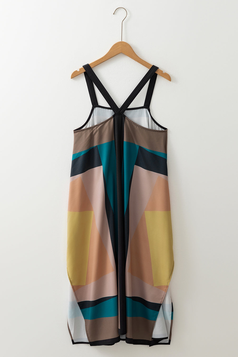 Brown Retro Geometric Print Y Back Sleeveless Dress
