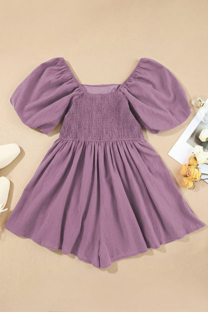 Valerian Square Neck Ruched Puff Sleeve Romper