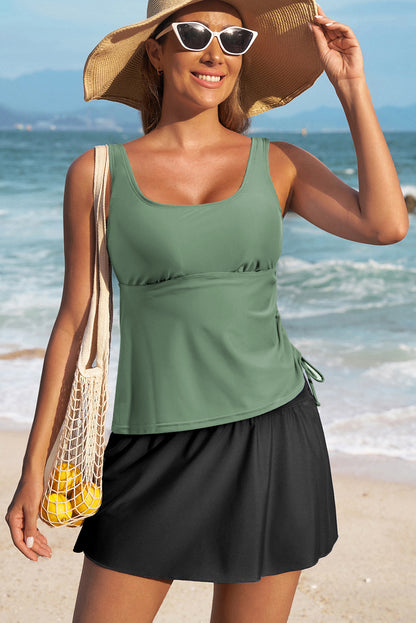 Mist Green Scoop Neck Adjustable Tankini and Matching Skort