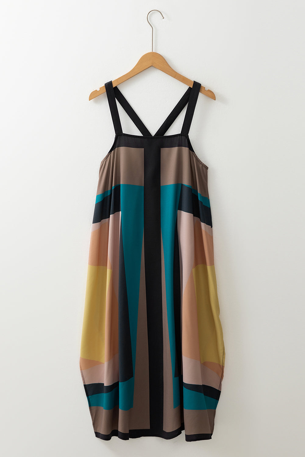 Brown Retro Geometric Print Y Back Sleeveless Dress
