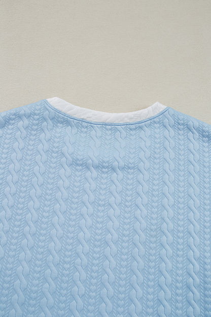 Beau Blue Textured Colorblock Edge Sleeveless Top High Waist Pants Set