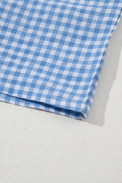 Blue Vintage Gingham Print High Waisted Loose Shorts