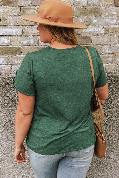 Blackish Green Plus Size Contrast V Neck Draped Sleeve Blouse