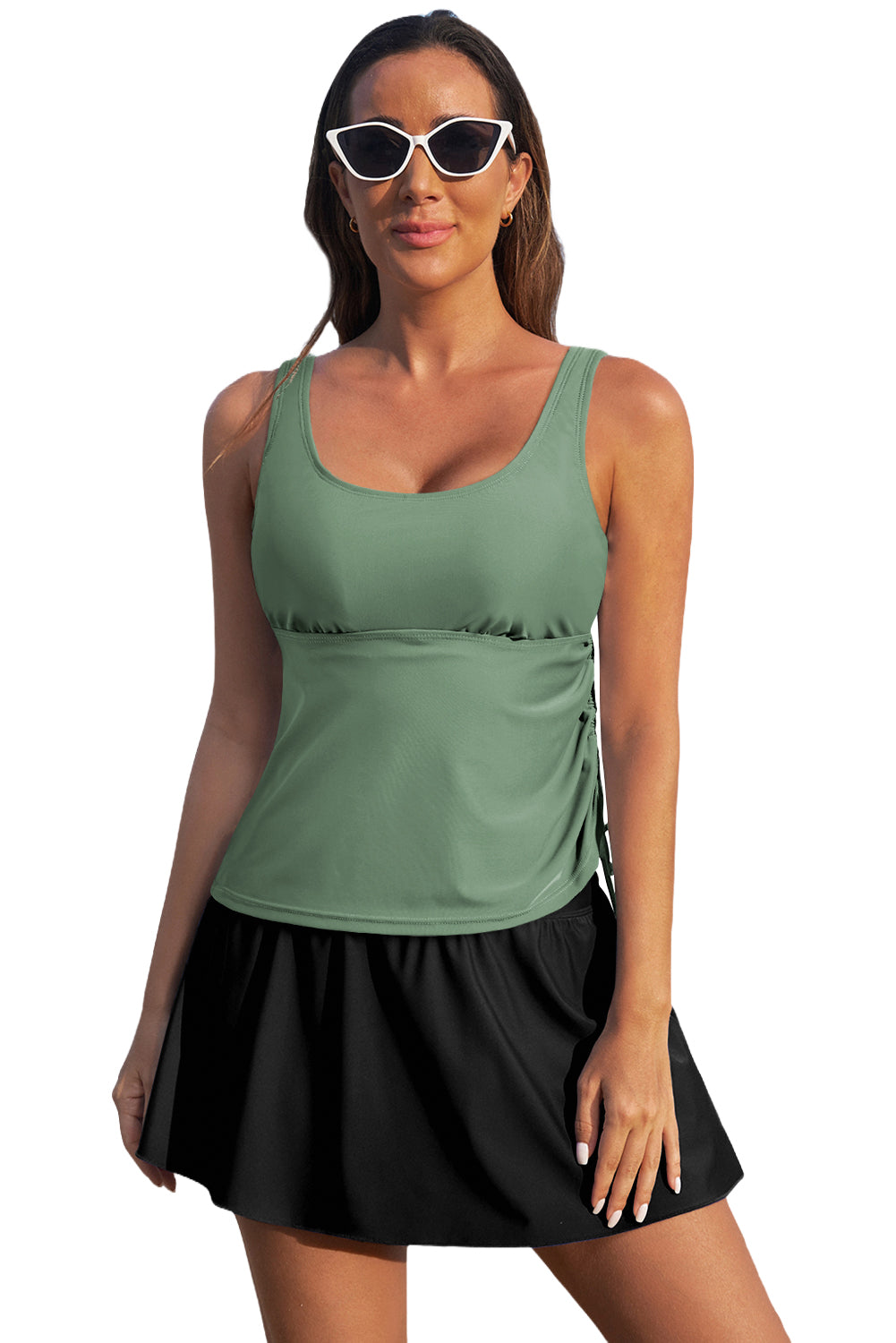 Mist Green Scoop Neck Adjustable Tankini and Matching Skort